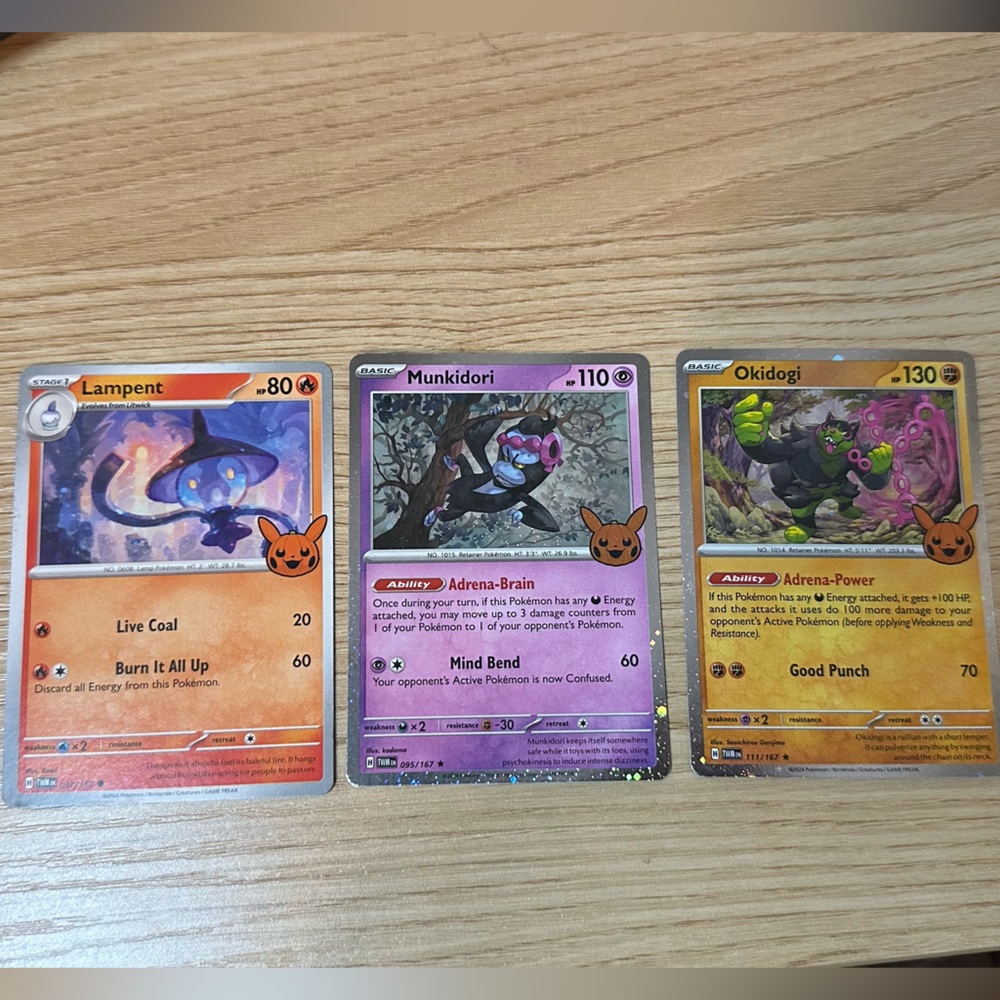 Pokemon Card 3 pack-lampent munkidori okidogi